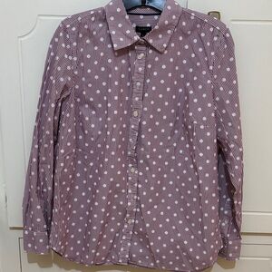 Talbots Burgundy and White Dot-Striped Button-Down Shirt